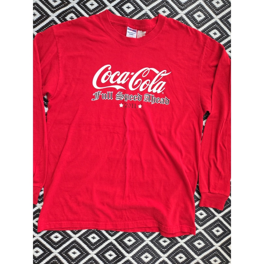 Coca-Cola Full Speed Ahead 2011 Long Sleeve Graphic T-Shirt Red‎ Adult Sz Large